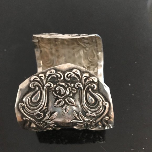 Floral Sterling Silver 925 Cuff Bracelet Antique Art Nouveau Spoon Ring Flowers - Picture 7 of 8